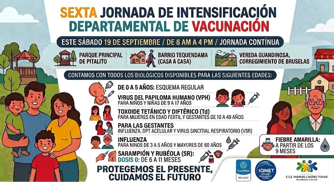 Pitalito fortalece la prevención con nueva jornada departamental de vacunación.
