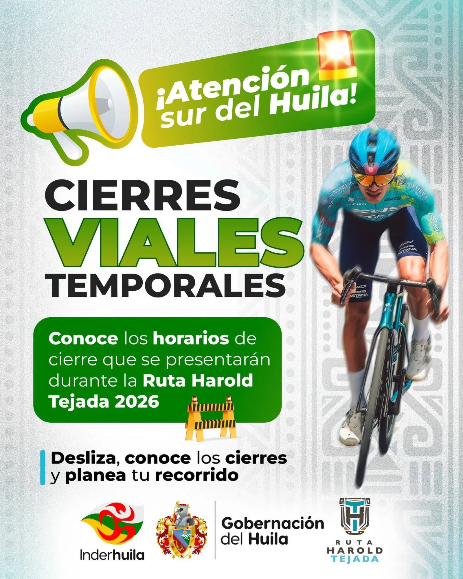 Cierres viales en el sur del Huila este 25 de octubre por la Ruta Harold Tejada 2026.